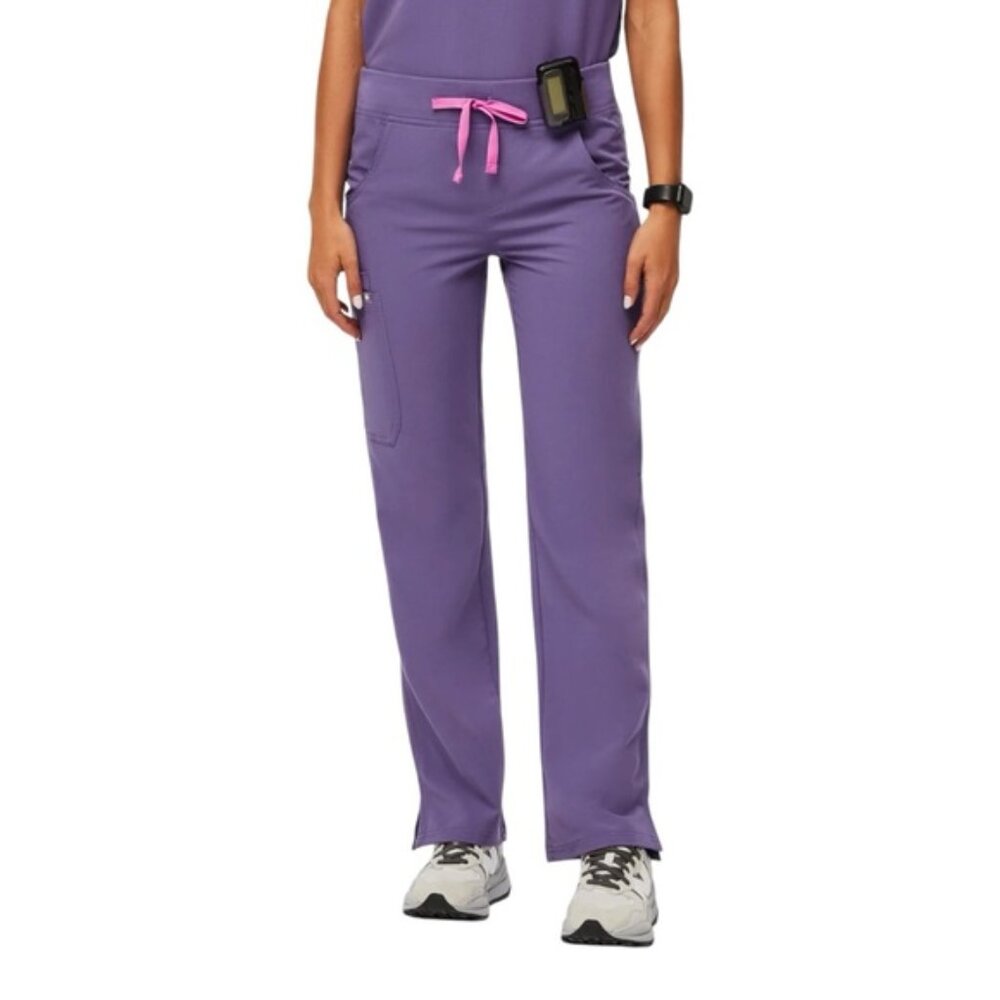Figs Purple Pants with Pink Drawstring